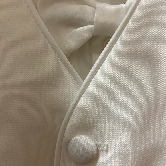 4 piece Trendy Collarless White Christening Short Suit - Picture 2 of 3